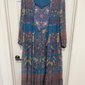 Soft Surroundings Blue Boho Maxi Dress M